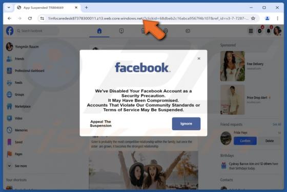 We've Disabled Your Facebook Account POP-UP Arnaque