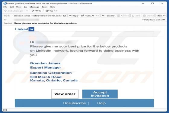 Courriel Arnaque LinkedIn Invitation