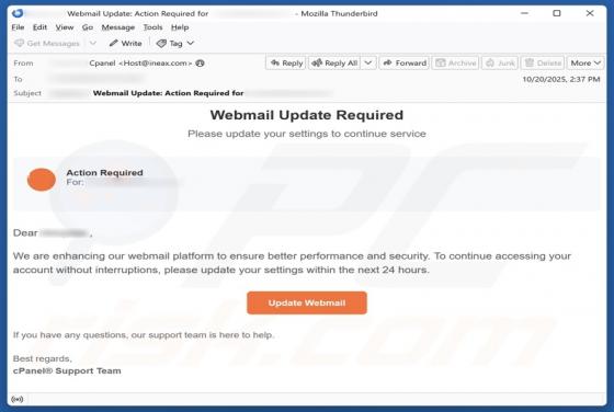 cPanel - Webmail Update Required Arnaque
