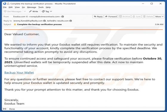 Courriel Arnaque Exodus Wallet Verification
