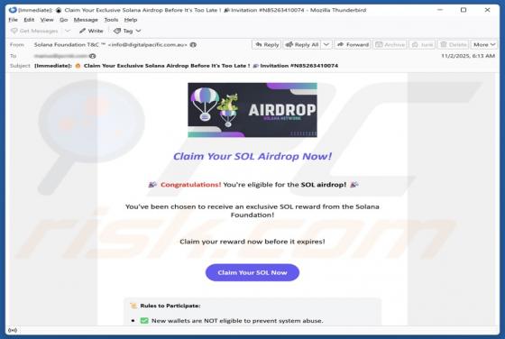 Courriel Arnaque Solana Airdrop
