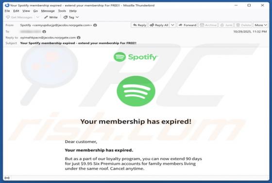 Courriel Arnaque Spotify Membership Has Expired