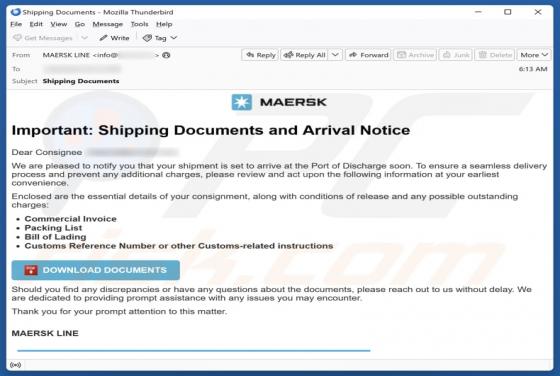 Courriel Arnaque Maersk - Shipping Documents And Arrival Notice