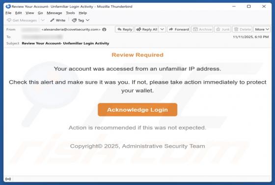 Courriel Arnaque Account Accessed From An Unfamiliar IP Address