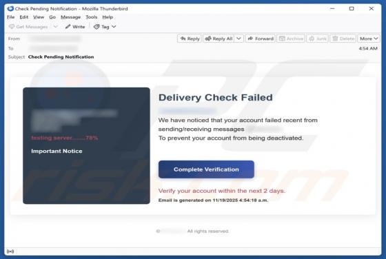 Courriel Arnaque Delivery Check Failed