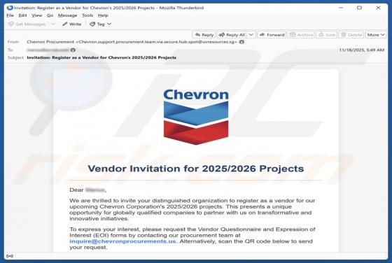 Courriel Arnaque Chevron - Vendor Invitation
