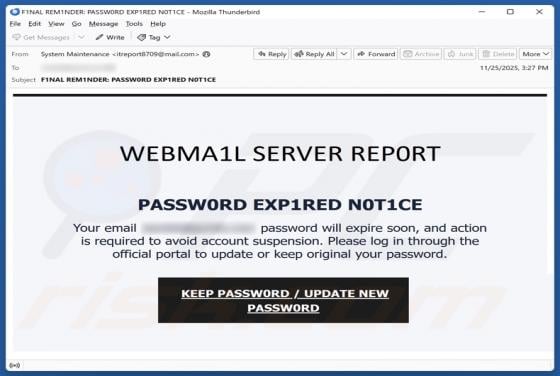 Courriel Arnaque Webmail Server Report
