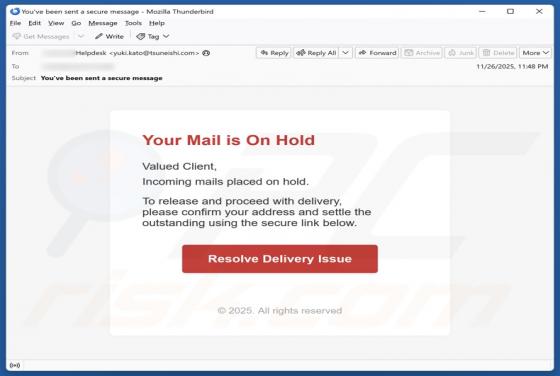 Your Mail Is On Hold Arnaque