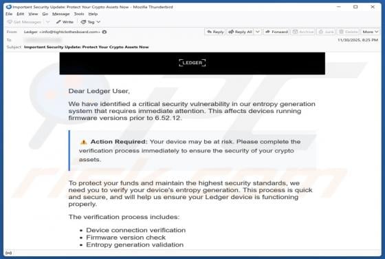 Courriel d’arnaque Ledger - Critical Security Vulnerability