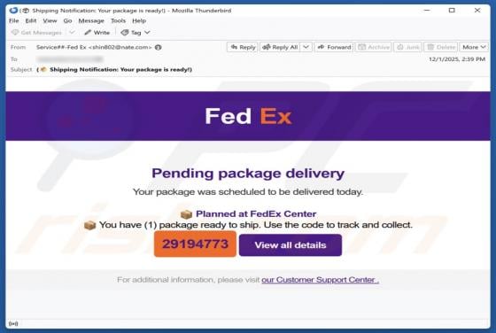 E-mail frauduleux FedEx - Pending Package Delivery