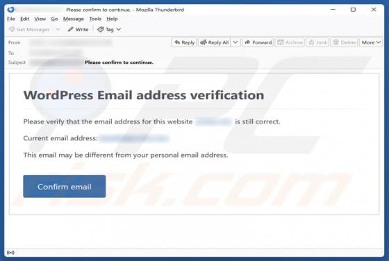 WordPress Email Address Verification Arnaque