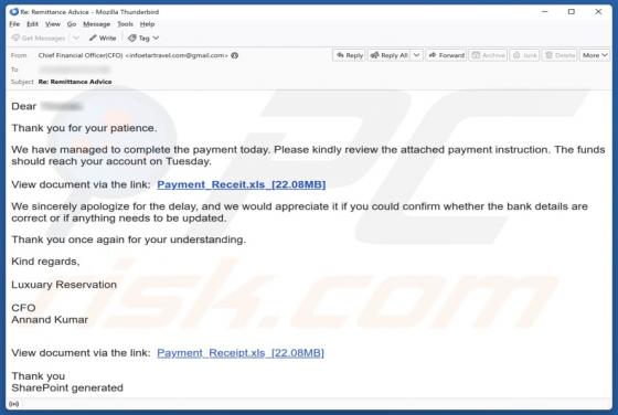 E-mail frauduleux Completed Payment