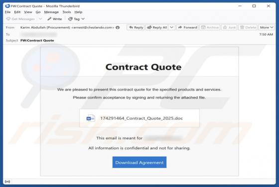 E-mail frauduleux Contract Quote