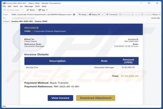 E-mail frauduleux HSBC - Invoice Details