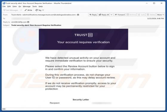 E-mail frauduleux Truist - Account Requires Verification