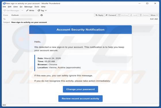 E-mail frauduleux Account Security Notification