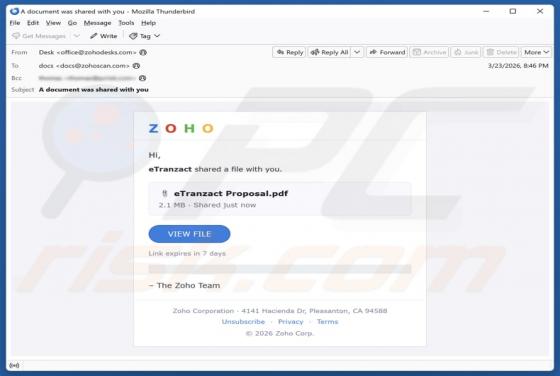 E-mail frauduleux Zoho - File Shared With You