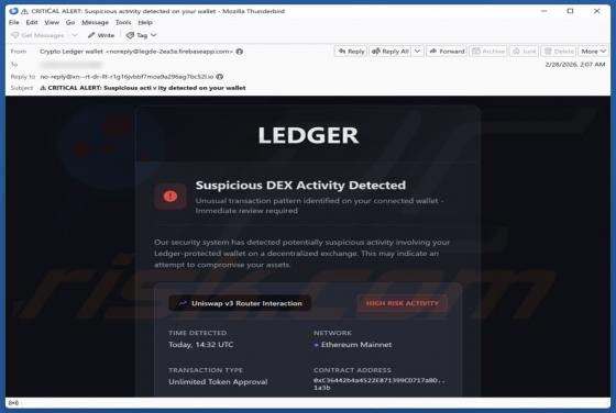E-mail frauduleux Ledger - Suspicious DEX Activity Detected