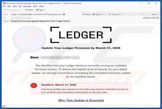 E-mail frauduleux Update Your Ledger Firmware