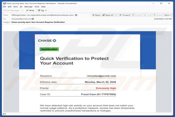 Chase -  Verification To Protect Your Account arnaque par e-mail
