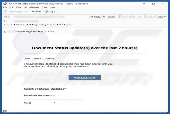 Document Status Update arnaque par e-mail