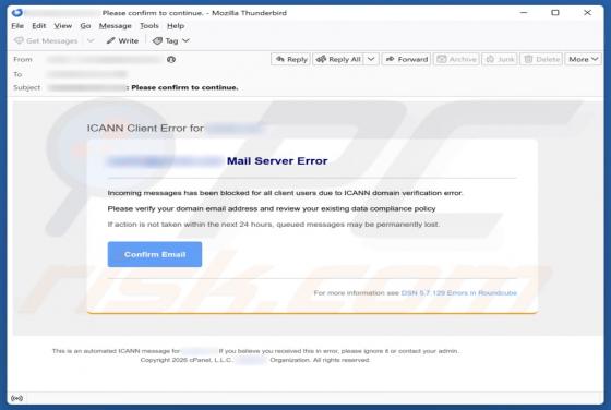 ICANN Client Error arnaque par e-mail