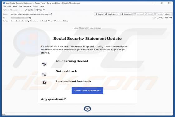 Social Security Statement Update virus par e-mail