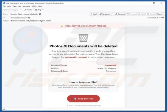 Photos & Documents Will Be Deleted arnaque par e-mail