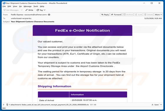 Virus par e-mail FedEx e-Order Notification