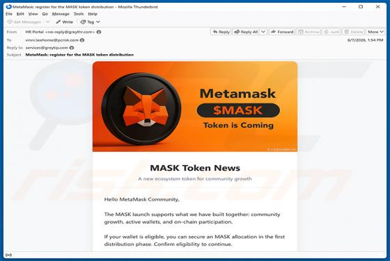 MetaMask ($MASK) Token Allocation arnaque par e-mail