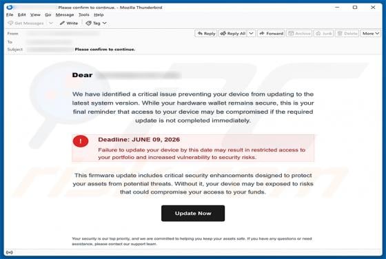 Update Your Hardware Wallet arnaque par e-mail