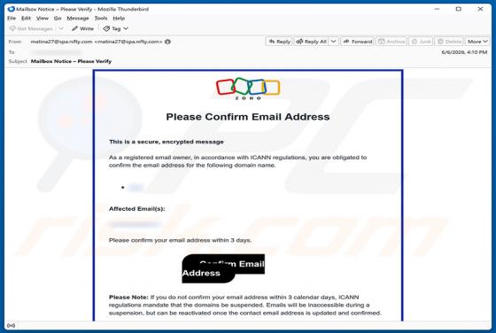Zoho Email Address Verification arnaque
