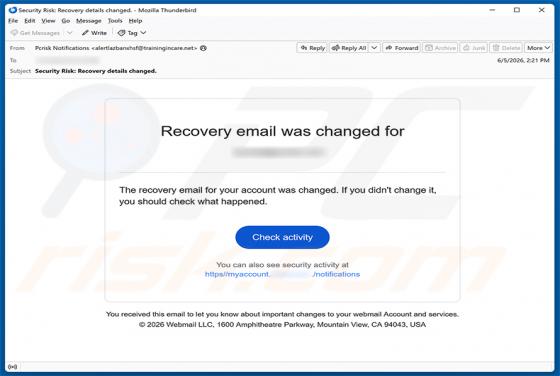 Recovery Email Was Changed arnaque