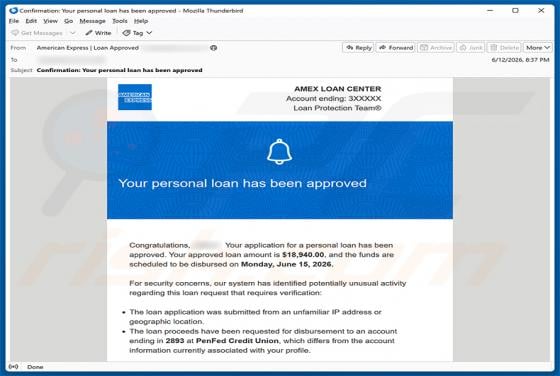 American Express - Personal Loan Approved arnaque par e-mail