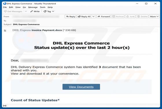 DHL Express Commerce Status Update arnaque par e-mail
