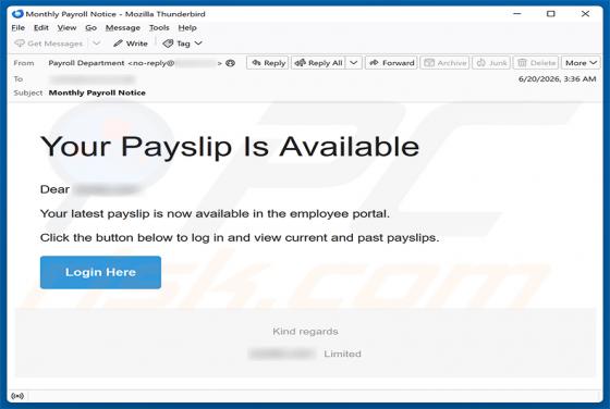 Your Payslip Is Available arnaque par e-mail