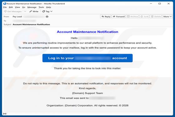 Account Maintenance Notification arnaque par e-mail