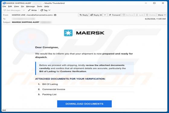 MAERSK Shipment Ready For Dispatch arnaque par e-mail