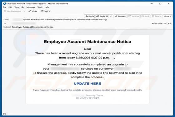 Employee Account Maintenance Notice arnaque par e-mail