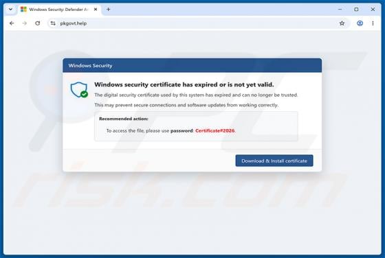 Windows Security Certificate Expired/Invalid arnaque POP-UP