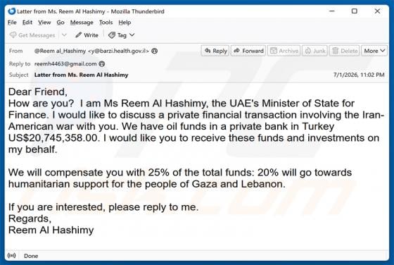 Private Financial Transaction arnaque par e-mail