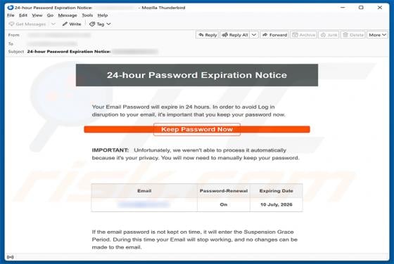 24-Hour Password Expiration Notice arnaque par e-mail