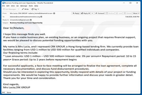 Business Funding Opportunities arnaque par e-mail