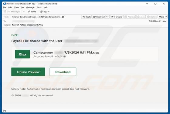 Payroll File Shared arnaque par e-mail