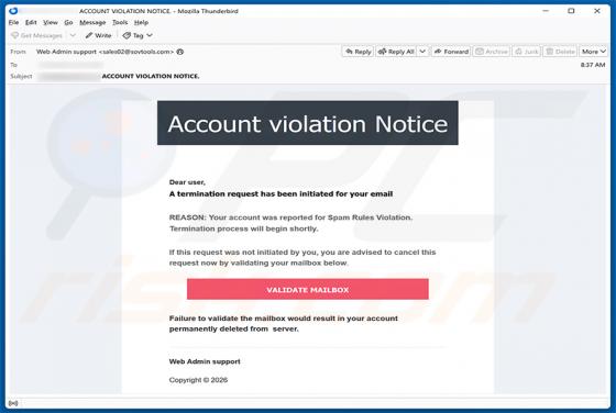 Account Violation Notice arnaque par e-mail