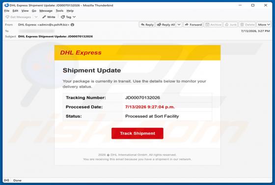 DHL Express Shipment Update arnaque par e-mail