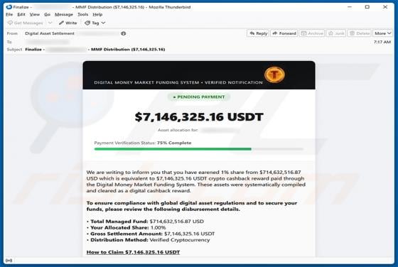 Crypto Cashback Reward arnaque par e-mail