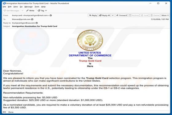 Trump Gold Card Selection Program Nomination arnaque par e-mail