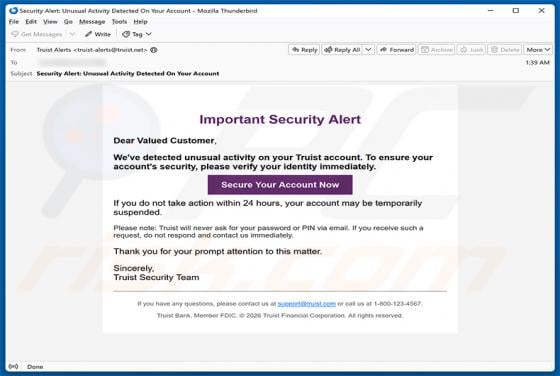 Truist Security Alert arnaque par e-mail