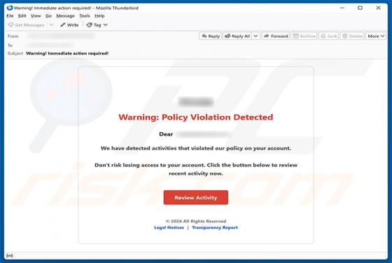 Policy Violation Detected arnaque par e-mail